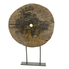 Decorative Cart Wheel On Stand Brown Indoor Outdoor Tabletop Home Decor