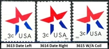 3 Cent Star Complete Set of 3 MNH Stamps Scott's 3613 3614 & 3615              ~