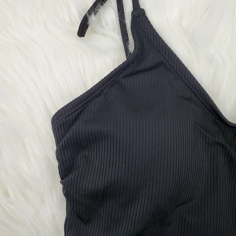 Traje de baño California Waves para mujer mediano liso negro acanalado de una pieza NUEVO borlas Foto 3 de 4