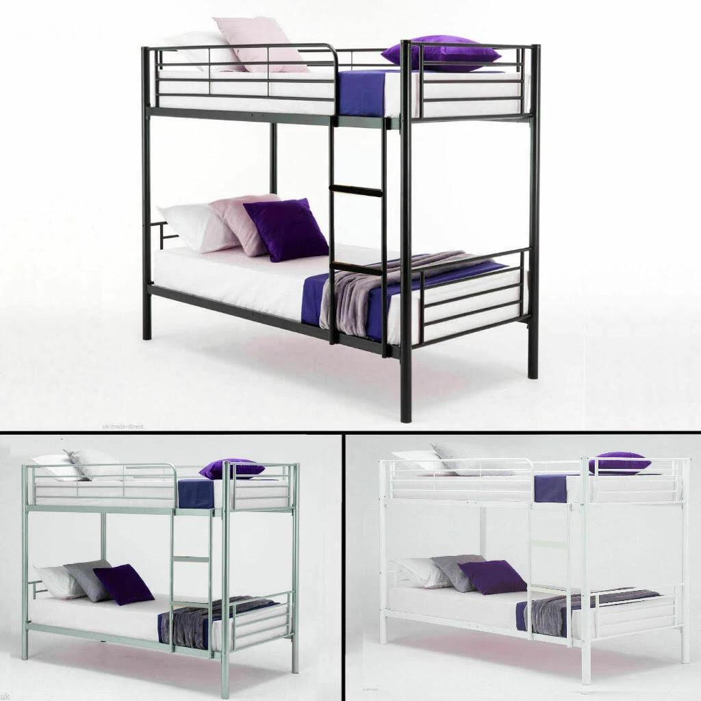 Metal Single Bunk Bed Single 3ft Twin Sleeper Double Mattress