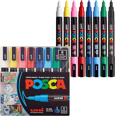 Uni-Posca Paint Marker - Assorted Colors - Set of 8 - PC3M - NEW - FREE Ship!
