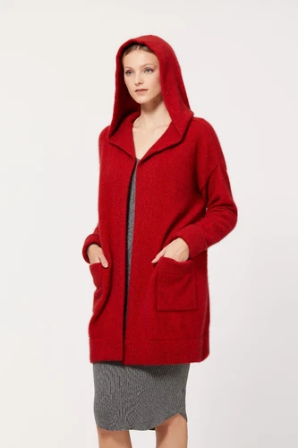 New Zealand Possum Fur Merino Wool Knitwear Oversize Hood Jacket