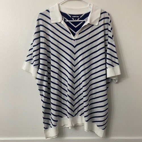 Lands’ End Polo Sweater 2X Plus Striped Knit Preppy Nautical Oversized Top - Bild 1 von 7