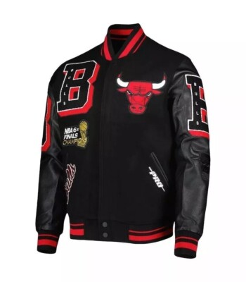 Men's Chicago Bulls Black Varsity Biker Retro Jacket
