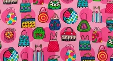 1/2 Yard Michael Miller Pink Purse Handbag Print Fabric Cotton 44" Wide Le Bag