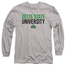 Delta State Adult Long Sleeve T-Shirt Stacked, Athletic Heather, S-3XL