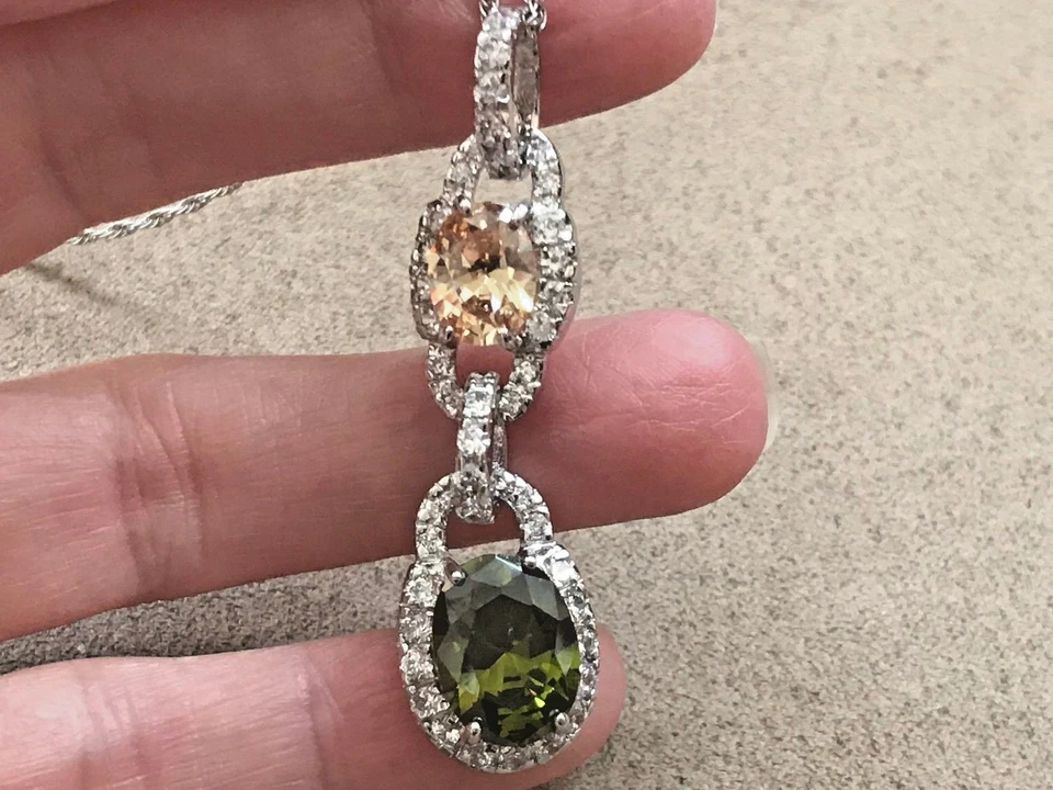 HSN Sterling Silver Rhodium plated Citrine and Peridot drop necklace - Image 4 of 4