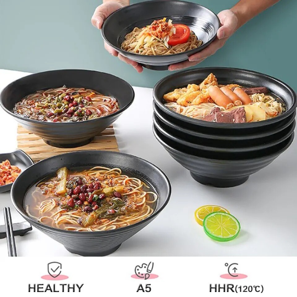 4pcs Ramen Noodle Soup Bowl Set Large Striped Japanese Crockery UK