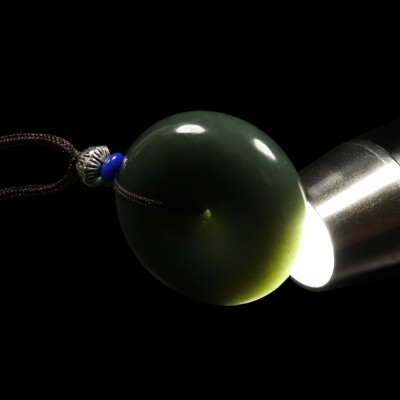Certified A 100% Natural Black Green Hetian Nephrite Jade Pendant Circle Amulet
