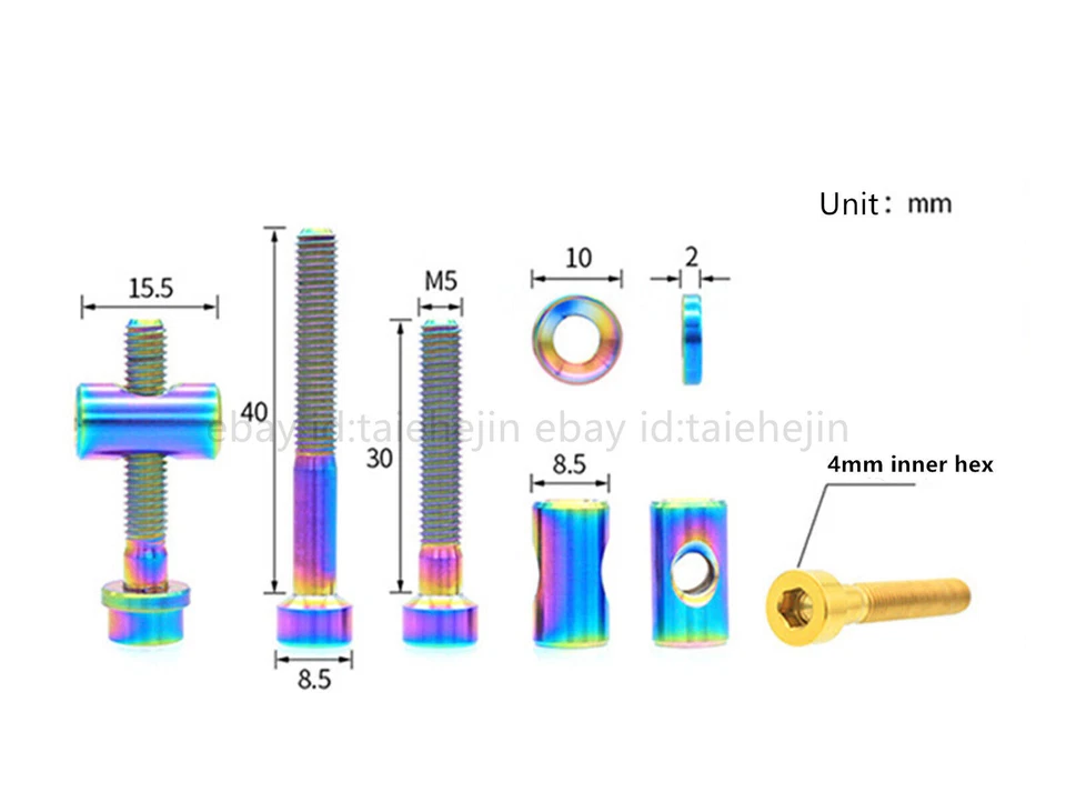 Conjunto de 2 arruelas de porca de parafuso de titânio Ti M5 x 30 para poste de assento Thomson - Imagem 2 de 4