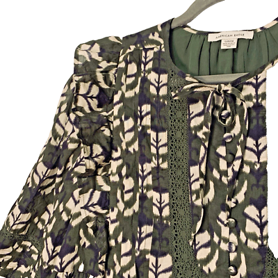 American Eagle Sz Small Baby Doll Dress Green Print Lace & Ruffles Romantic  | eBay