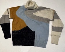 FRNCH Paris Textured Wool Blend Color Block Pullover Turtleneck Sweater Size M