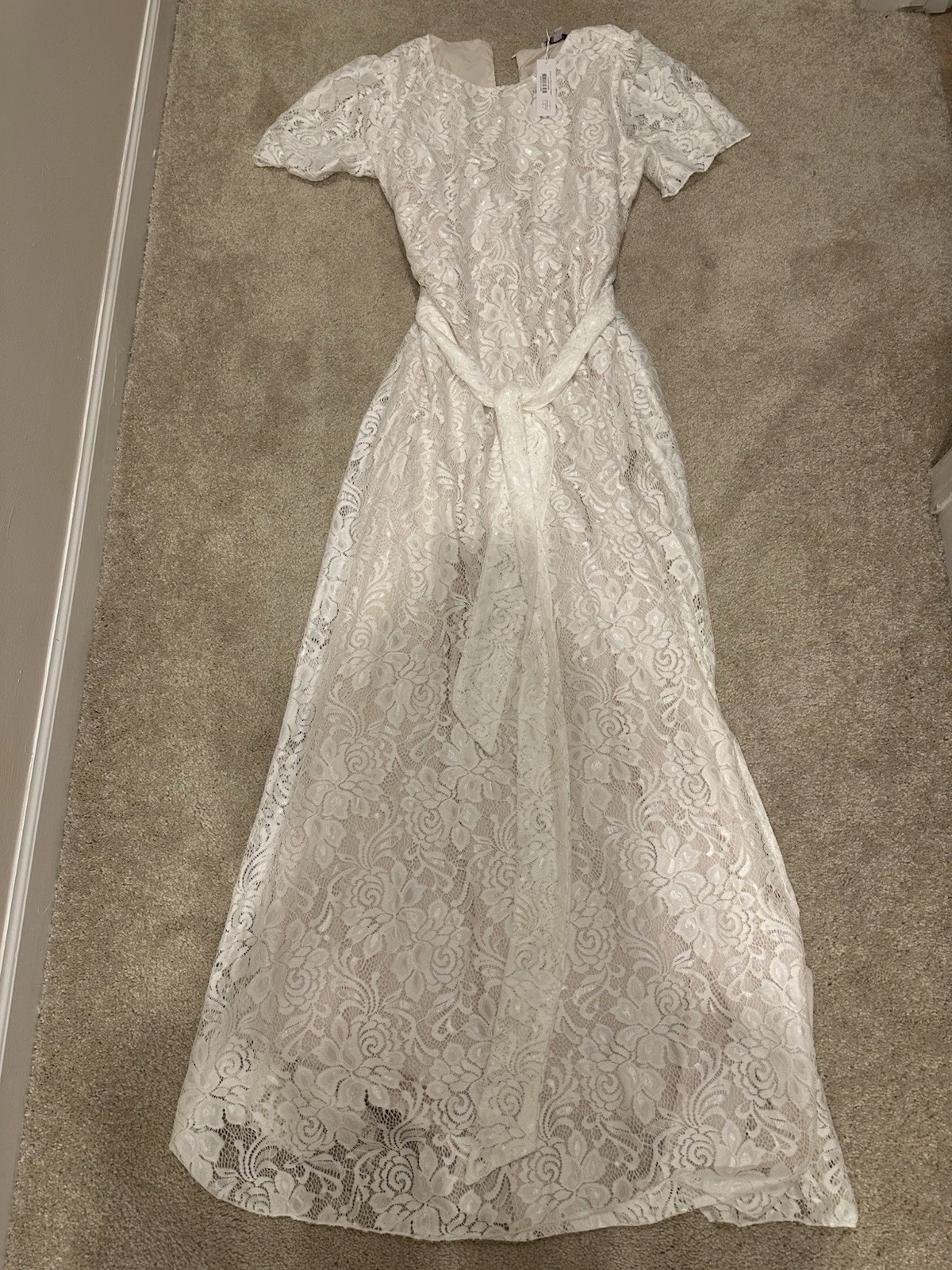 OFF WHITE Maxi abito in pizzo Baltic Born Claudia bianco sporco grande nuovo con etichetta