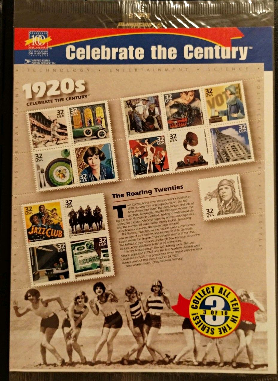 USPS Celebrate the Century 1920s 32¢ US Stamp Sheet/Pane, MNH