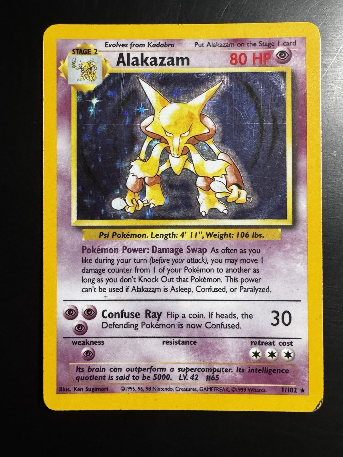 Alakazam 1/102 Holo Rare – Base Set 1999 Pokémon TCG – Vintage WOTC Holo - LP ✨