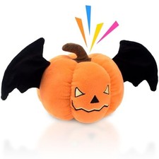 Halloween Squeaky Pumpkin Dog Toy Plush Crinkle Wings Puppy Small Medium