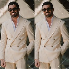 Double Breasted Men's Suit Business Tailored Tuxedo Jacket Regular Fit 2Pcs