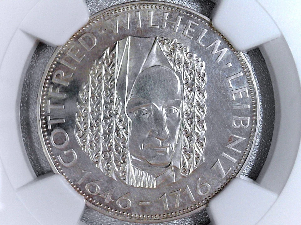 1966 年 D 版德国银币 5 标志证明 - 威廉·莱布尼茨 (* NGC 认证 PR62 *) — 第 3/4 张图片