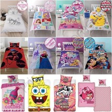 SINGLE DUVET COVER SET GIRLS CHARACTER - DISNEY PRINCESS PEPPA PIG  MORE