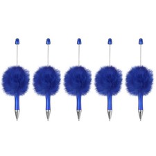5Pcs Fluffy Beadable Pens, Plastic Bead Pen for DIY Beads, Blue