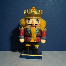 Wooden Nutcracker Christmas Soldier 8  Figure Red  Blue w/ Gold Glitter Trim
