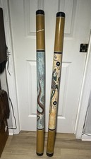 Didgeridoo Aboriginal Dot Painted Lizard Gecko  Snake Lot of 2, 48"