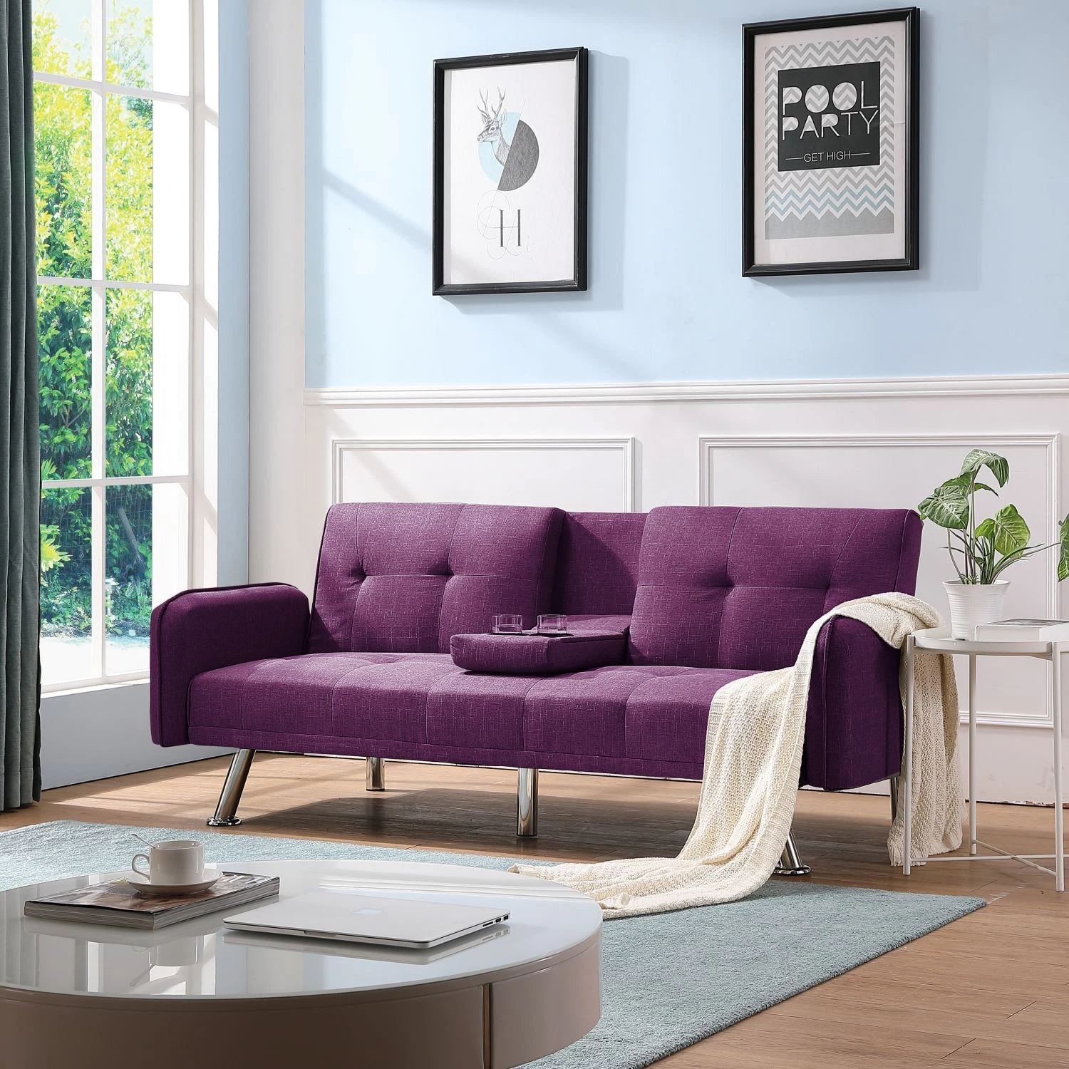 74.4" Futon Sofa Bed Twin Sleeper Cup Holders 3-Position Adjustable Linen Purple
Opens in a new wind