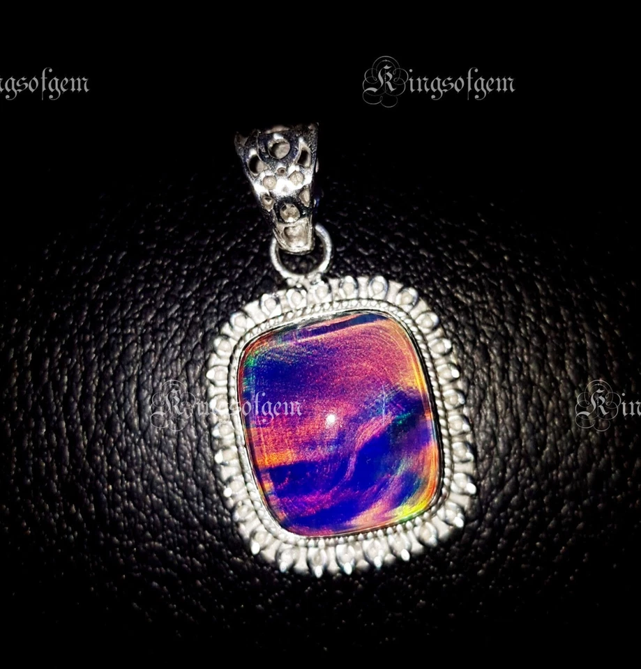 Ciondolo Argento Sterling 925 Ct Aurora Opale Multicolore Pietra Cabochon - Immagine 4 di 4