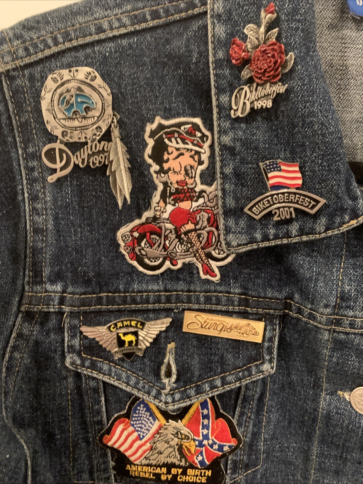 Customized Denim Jacket Biker Patch Pins Harley D… - image 5