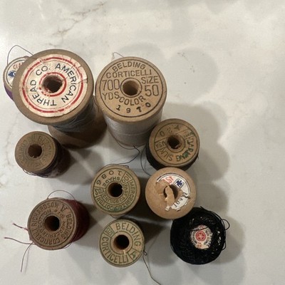 Vintage Wooden Thread Spools Lot (10) - Belding Corticelli & American Thread Co.