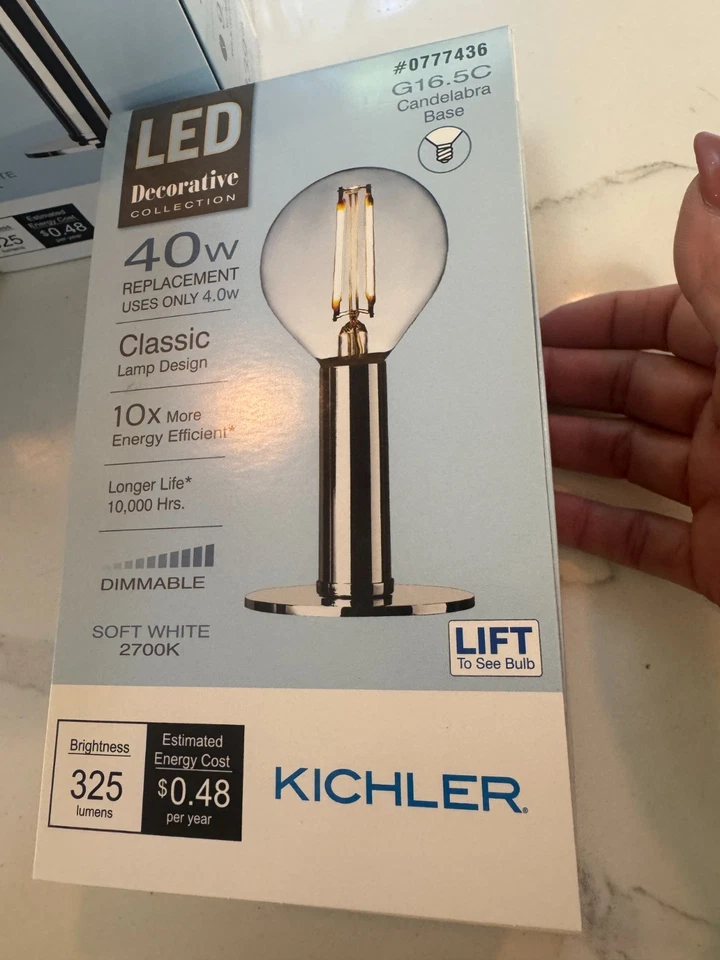 12 KICHLER Clear Soft White Light Bulbs G16.5 Candelabra Base 40 Watt 40W LED - Image 4 of 4