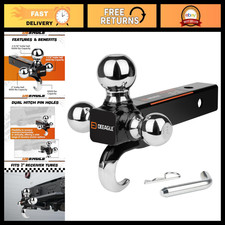 3 Ball Hitch With Hook For 2 Receiver Heavy Duty Towing Accessory Durable Tra