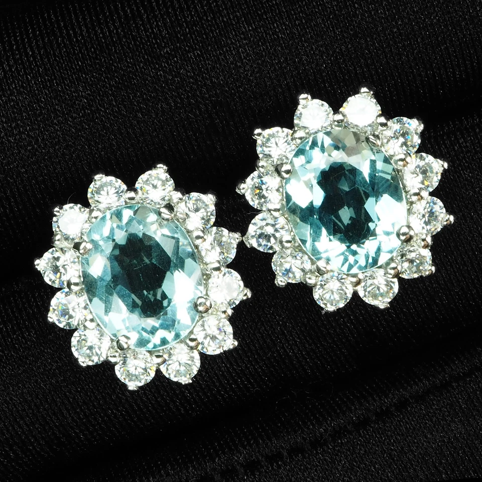 Серьги из белого золота 925 пробы с блестящим голубым аквамарином океан 4,55 карата - Изображение 2 из 4