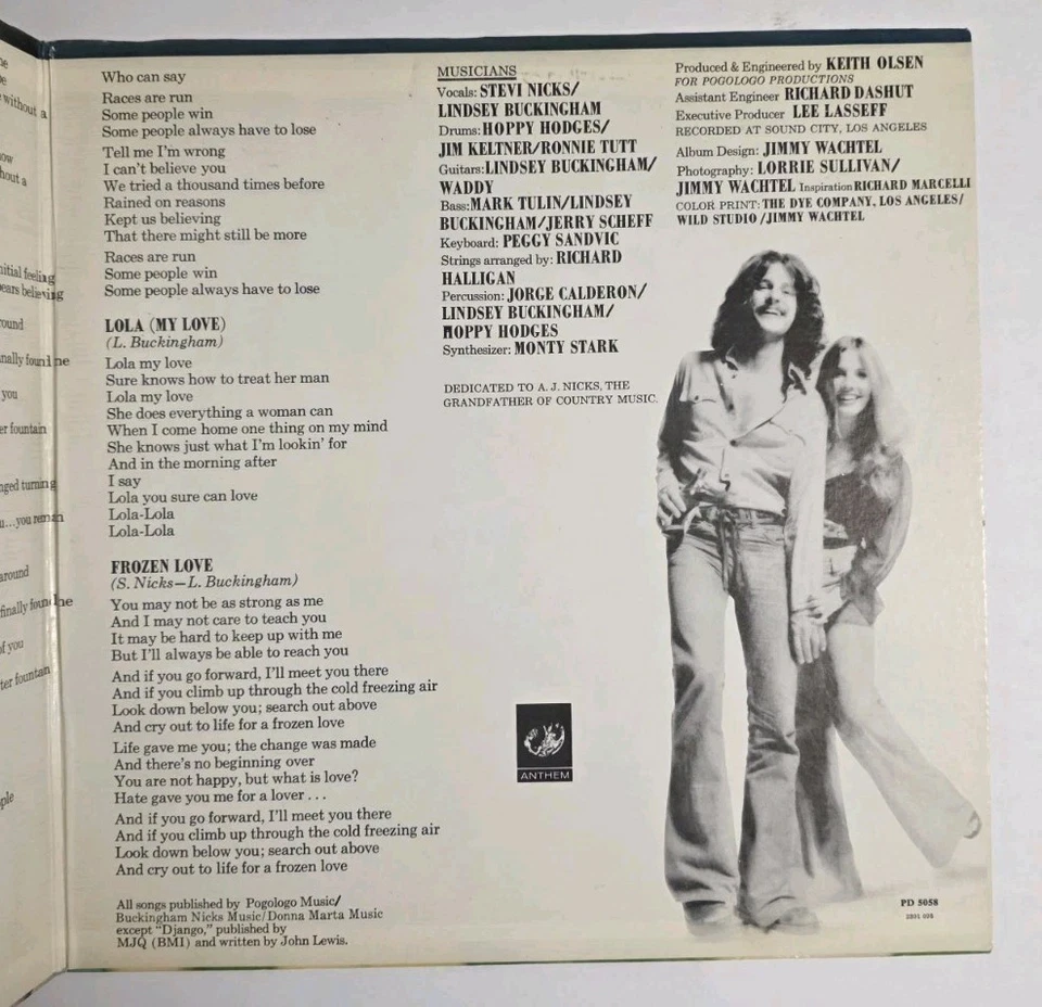 BUCKINGHAM AND NICKS LP 73' 1ST PRESS VINYL FLEETWOOD MAC 12" RARE NM PRC - Image 3 of 4
