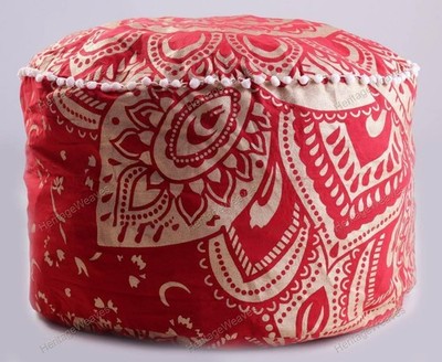Designer Indian Ottoman Cotton Round Mandala 22'' Pouf Cover Home Decor Pouf