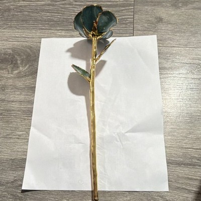 Artificial Metal Rose Flower Stem Green Gold Decorative Floral Decor