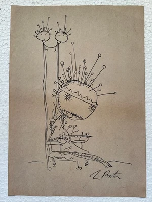 Tim Burton Dessin sur papier (fait main) signé et estampillé technique mixte. - Photo 1/4