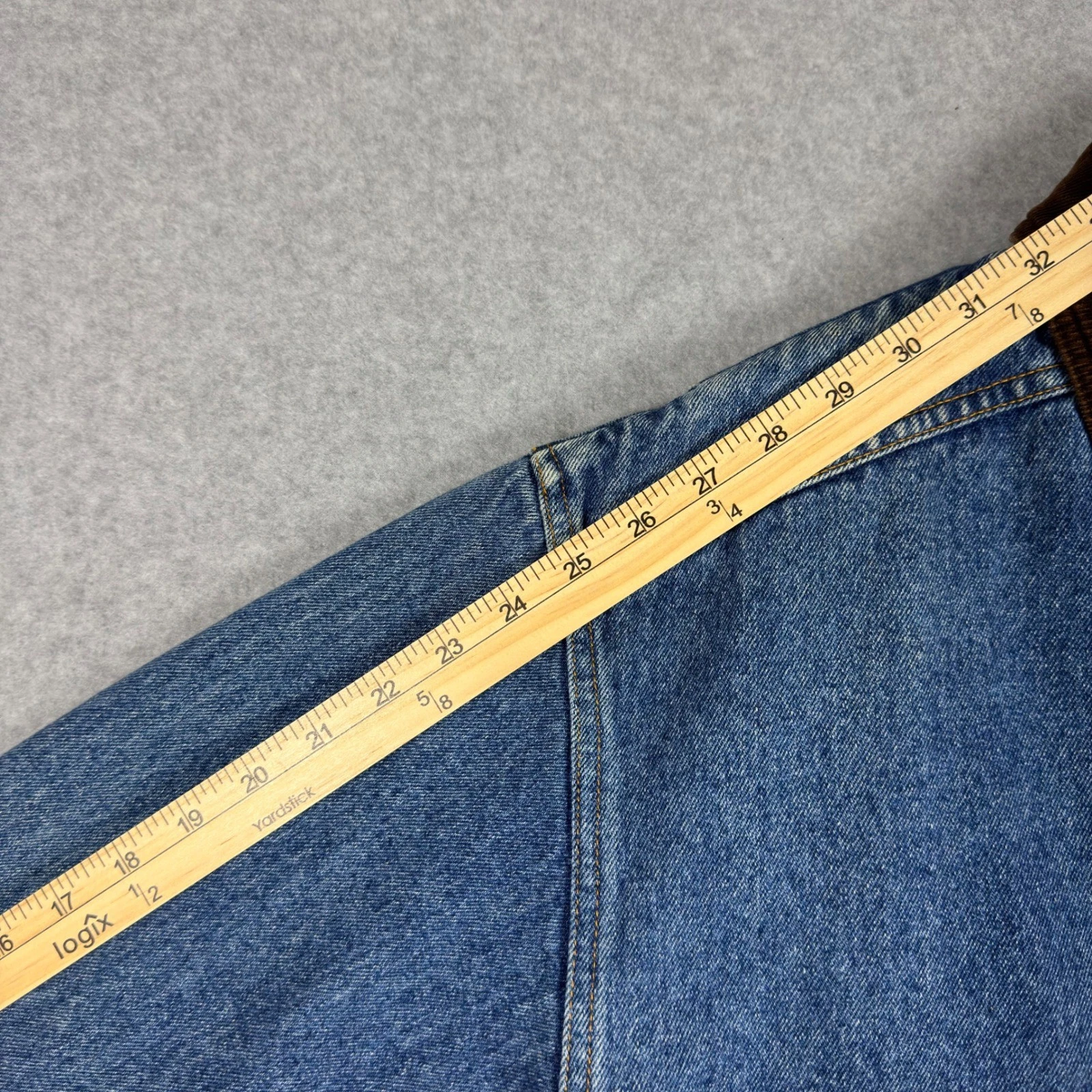 Vintage 90s Eddie Bauer Denim Jacket Mens L Chore Barn Coat Corduroy Collar - product detail image 8