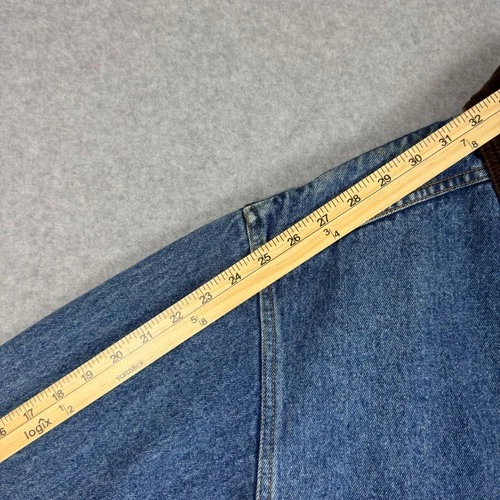 Vintage 90s Eddie Bauer Denim Jacket Mens L Chore Barn Coat Corduroy Collar image 8