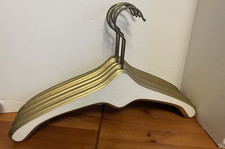 5 VTG Hollywood Regency STYLE Wood Clothing Hangers White Gold-Yugoslavia-RARE