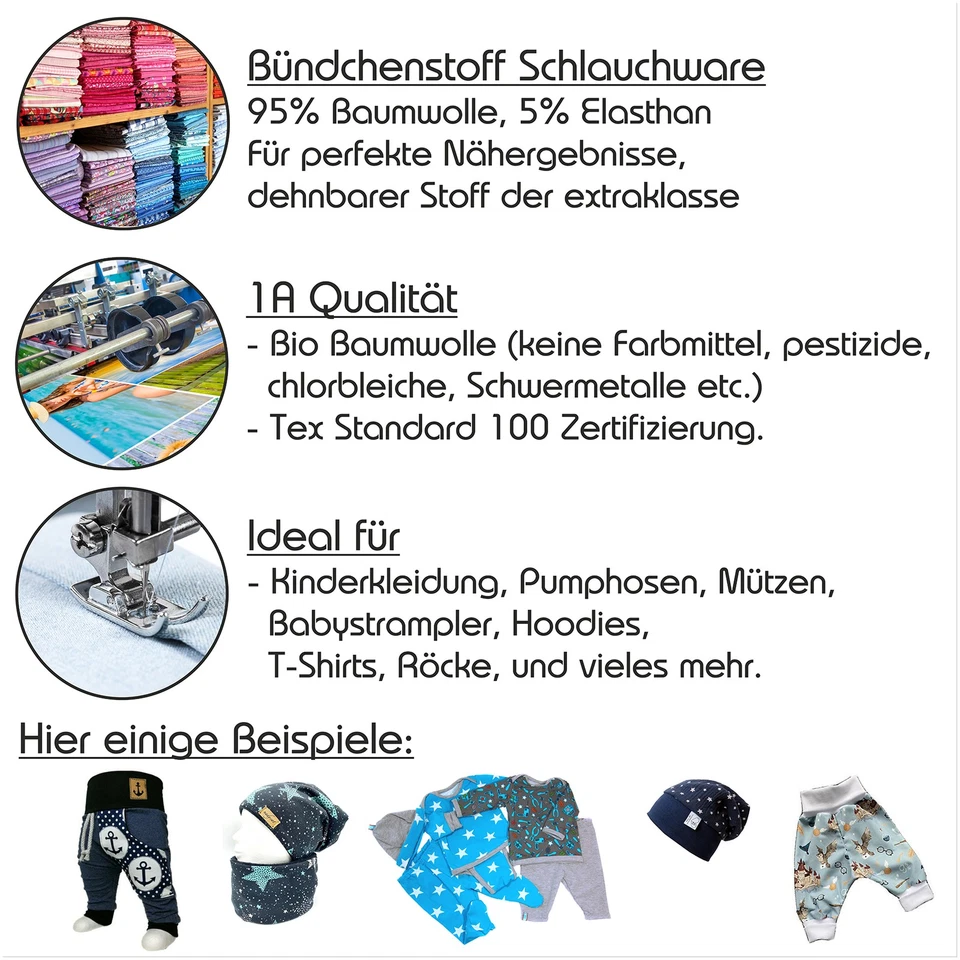 Bündchenstoff Set Paket BIO Schlauchware TEX + GOTS Bündchen Meterware Sets - Bild 3 von 4