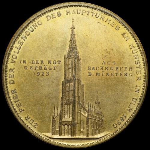 ULM: Bronze Medal 1923, Carving Chip. EMBOSSED FROM ROOF COPPER - ULMER MÜNSTER.