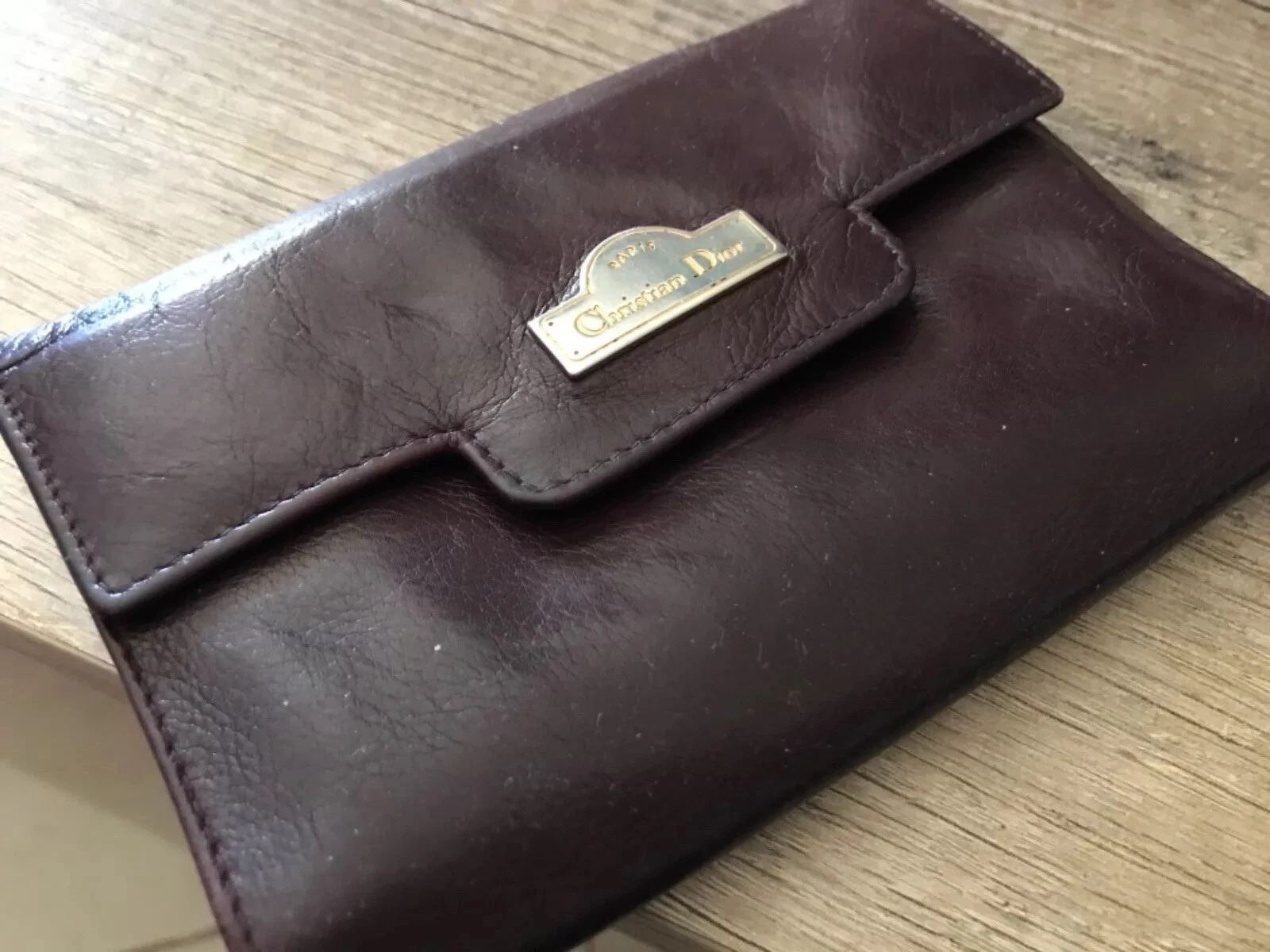 Portefeuille ancien cuir original CHRISTIAN DIOR 15 cm/10 cm