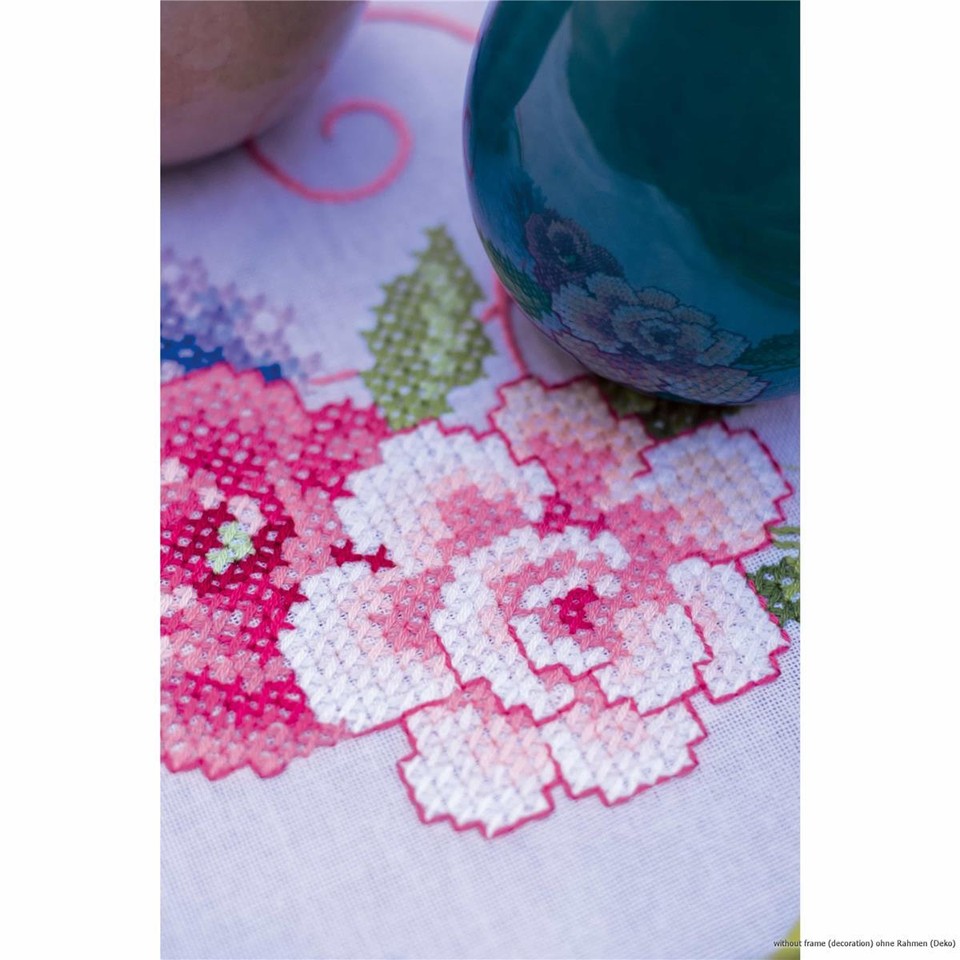 VERVACO Kit Centrotavola Ricamo Prestampato Fiori Bianchi Set Ricamo Biancheria da Tavola 40 x 100 cm Set Fai da Te Creativo Size Kit Hobby Creativi Adulti Casa Decor Embroidery Embroidery Runner