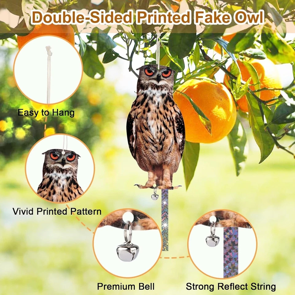Owl to Keep Birds Away, 5 Pack Bird Scare Owl Fake Owl, Reflective Hanging Bird - Image 3 of 4