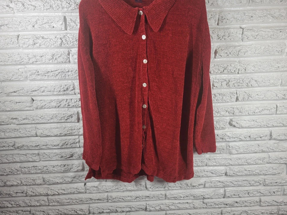 Denim Co Mujer Suéter 2X Cárdigan Manga Larga Rojo Suave Acrílico Informal Botón Foto 4 de 4