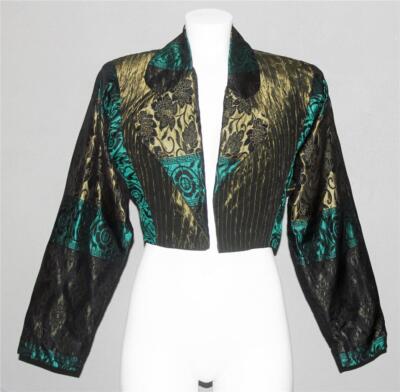 VTG Electra Casadei Shimmery Brocade Look Cropped Open Front Jacket Wm's M? EXC