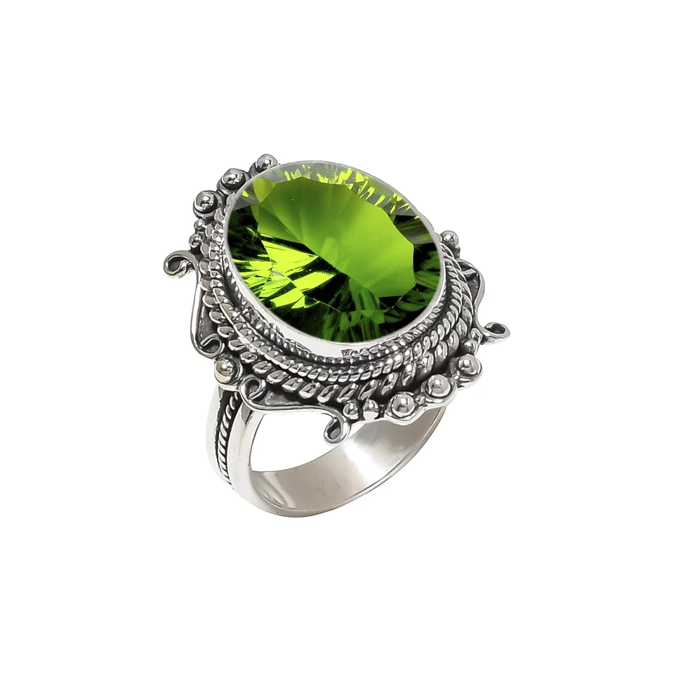 Anillo ajustable de plata de ley 925 maciza con piedras preciosas de peridoto elegante joyería V6496 Foto 3 de 4