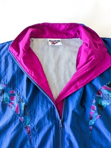 Chaqueta cortavientos para mujer REEBOK mediana de colección años 90 púrpura rosa verde azulado cremallera completa Foto 3 de 4