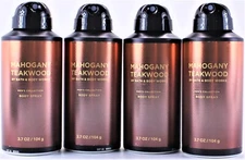 QTY 4 - Bath & Body Works MAHOGANY TEAKWOOD Deodorizing Body Spray for Men 3.7OZ